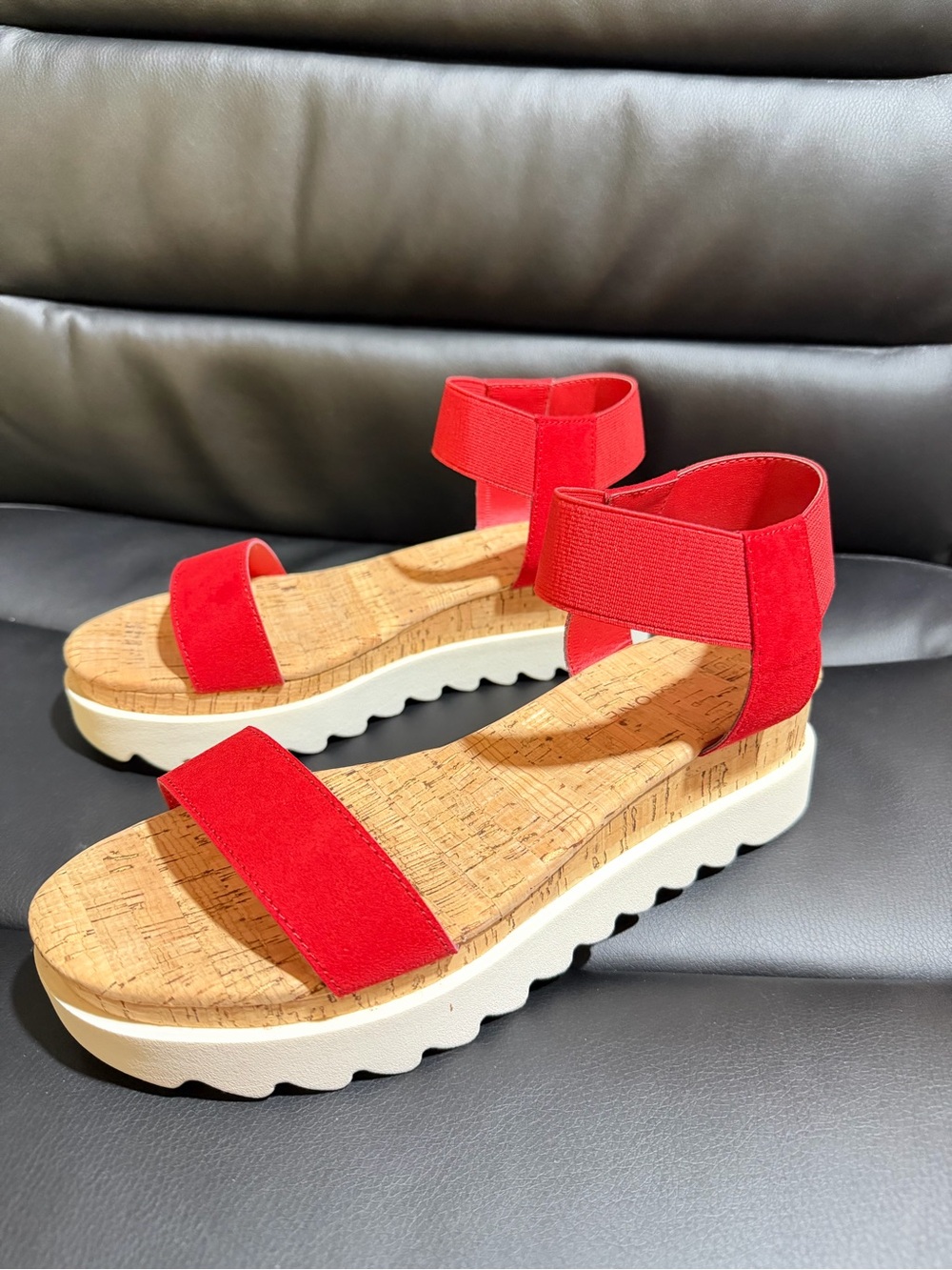 Sun + Stone Red Cork Platform Sandal with Elastic Strap - Picture 4 of 7